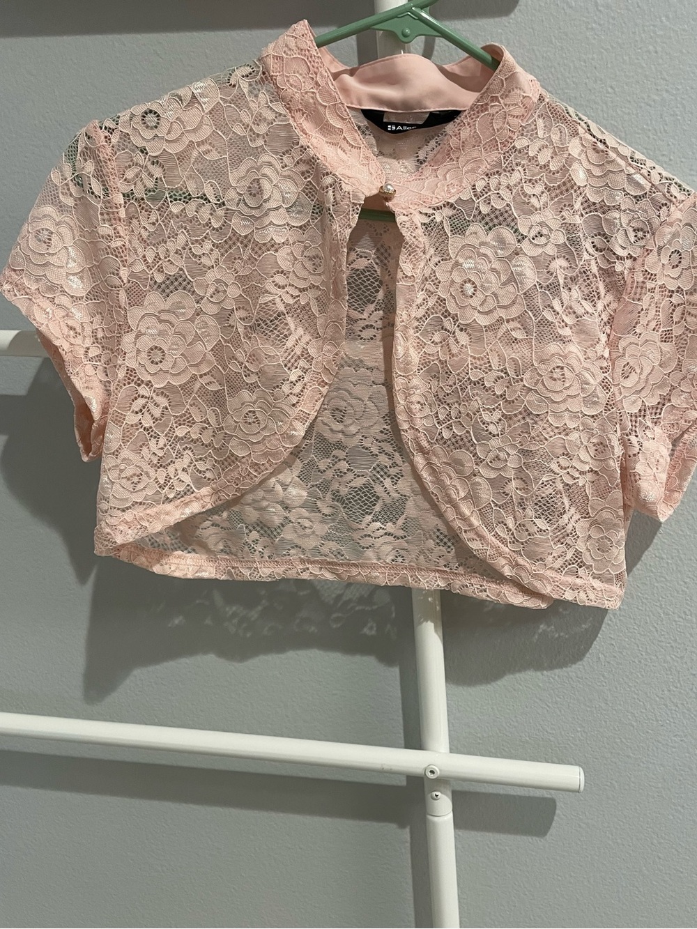 Allegra K Pink Lace Crochet Short Sleeve Bolero
